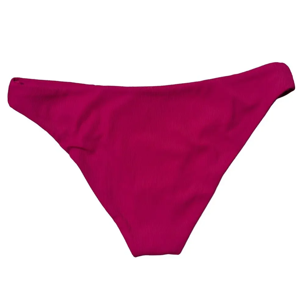 L*SPACE Sandy Classic Bikini Bottom Ribbed Stretch Magenta Seamless XL NEW - Picture 5 of 8